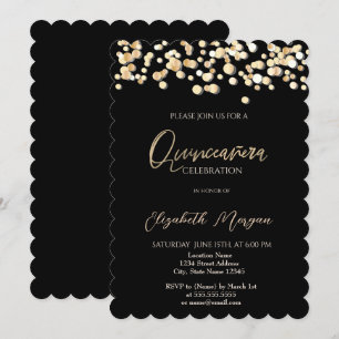 Elegante Punkte, Konfetti Schwarz Quinceañera Einladung