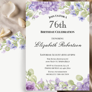 Elegante Purple Floral-Einladung zum 76. Geburtsta Einladung