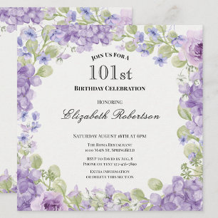 Elegante Purple Floraleinladung zum 101. Geburtsta Einladung