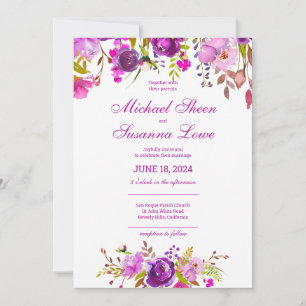 Elegante Purple Flowers Hochzeit Einladung