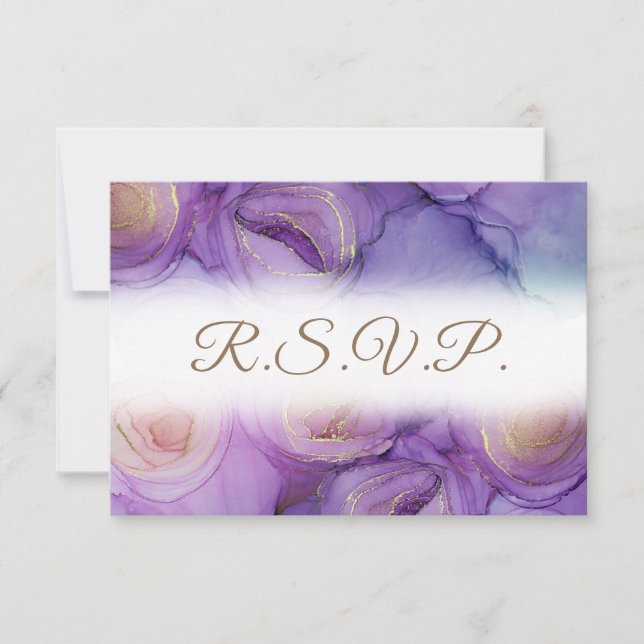 Elegante Purple Flowers QR Code Wedding RSVP Card (Vorderseite)