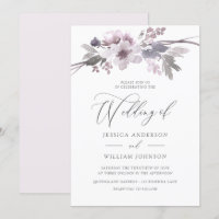 Elegante Purple Flowers Winter Gray Wedding
