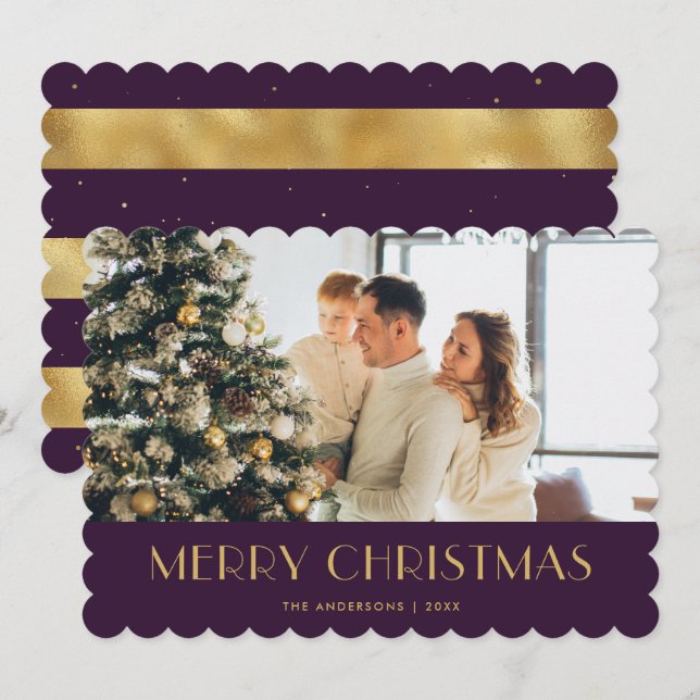 Elégante Purple Gold Photo Joyeuse Carte de Noël (Devant / Derrière)