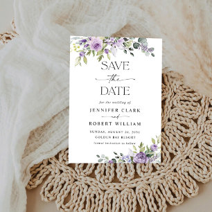 Elegante purpurfarbene florale Hochzeit - Heiratsa Save The Date
