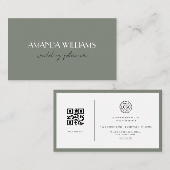 Elegante QR Code Card Social Grass Business Card Visitenkarte (Vorne/Hinten)