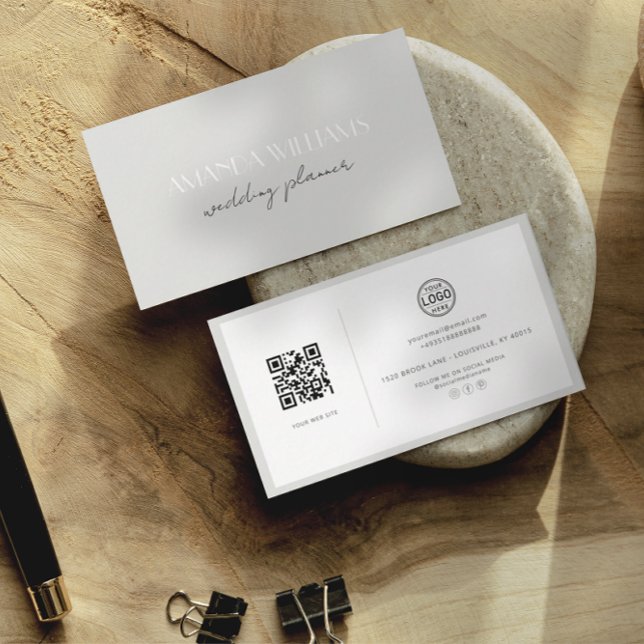 Elegante QR Code Card Social Linen Business Card Visitenkarte (Von Creator hochgeladen)
