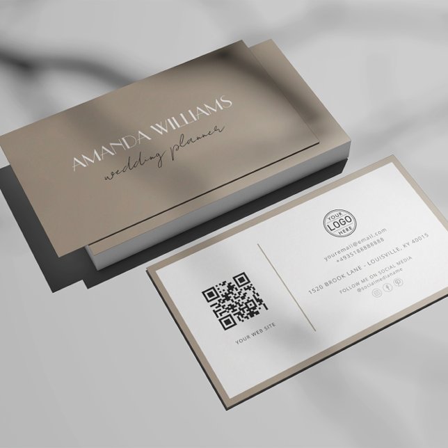 Elegante QR Code Card Soziale Sand Business Card Visitenkarte (Von Creator hochgeladen)