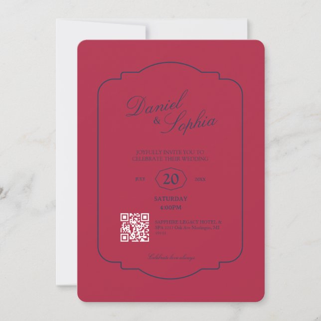 Elegante QR-Code-Hochzeit  Einladung (Vorderseite)