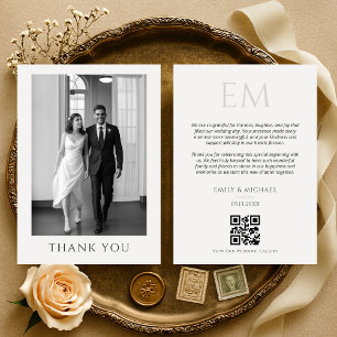 Elegante QR-Code-Hochzeitsfoto-Monogramm-Dankeschö Dankeskarte