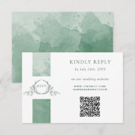 Elegante QR Code UAWG Green Monogram Wedding Begleitkarte