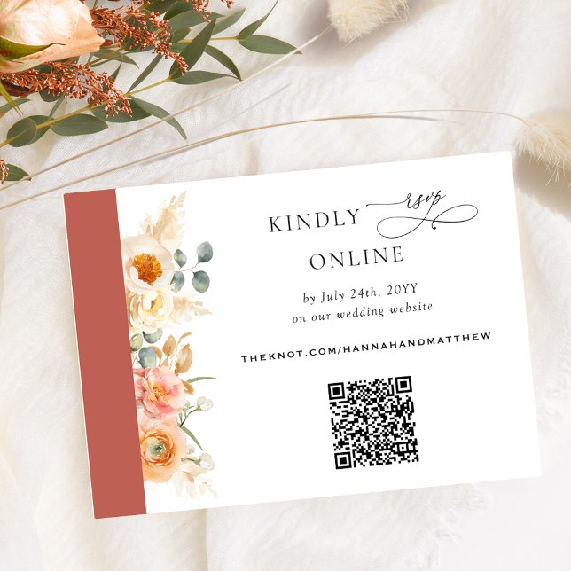 Elegante QR Code UAWG Peach and Rust Orange Weddin Begleitkarte (Von Creator hochgeladen)