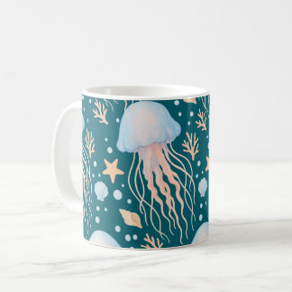 Elegante Qualle- und Ozeanelemente-Muster-Tasse Kaffeetasse