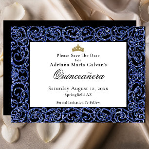 Elegante Quinceanera Blaue Scrollwork Save-The-Dat Save The Date