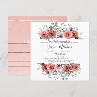 Elegante Quinceanera, Blush und duftige blaue Blüt Einladung