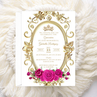 Elegante Quinceañera Einladung Floral Gold Pink Z5