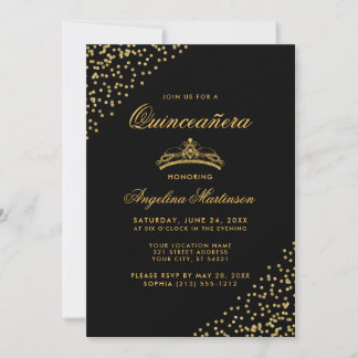 Elegante Quinceanera Gold Glitzer Kronen Einladung