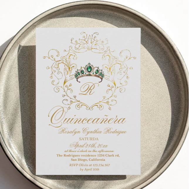 Elegante Quinceanera Gold Weißer Einladung (Von Creator hochgeladen)