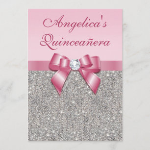 Elegante Quinceañera Imitate Silver Sequins Pink B Einladung