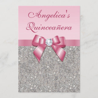 Elegante Quinceañera Imitate Silver Sequins Pink B Einladung