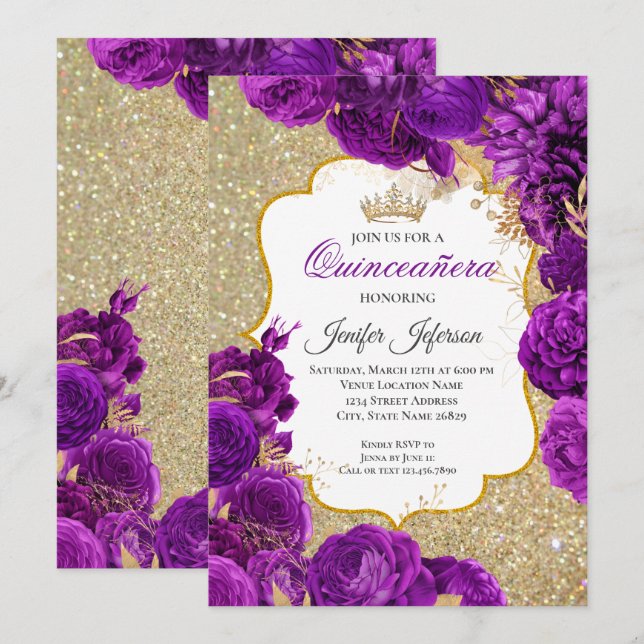 Elégante Quinceanera Invitation (Devant / Derrière)