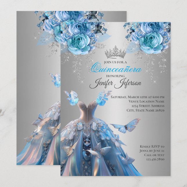 Elégante Quinceanera Invitation (Devant / Derrière)
