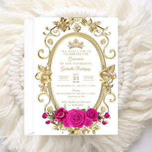 Elégante Quinceañera Invitation Floral Gold Pink Z
