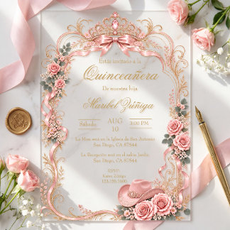Elegante Quinceañera-Krone in Rosa und Gold Acryleinladungen
