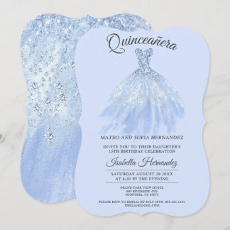 Elegante Quinceanera Mis Quince Blue Violet Glitze Einladung