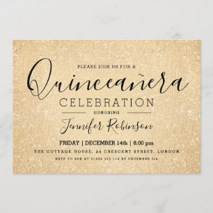 Elegante Quinceanera Party-GoldGlitzer-Blick-Farbe Einladung