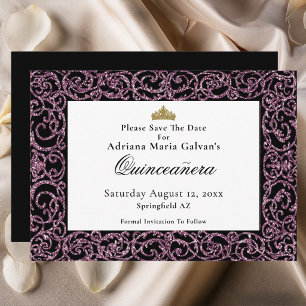 Elegante Quinceanera Rosa-Rocken Save-the-Date-Kar Save The Date