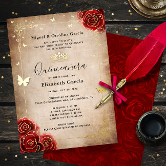Elegante Quinceanera Rote Rose Gold Folieneinladung