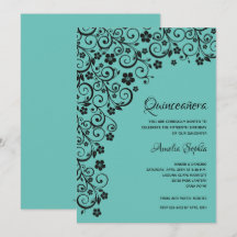 Elegante Quinceañera Schwarz und Türkis Einladung