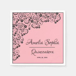 Elegante Quinceañera Schwarze Wirbel auf Rosa Serviette