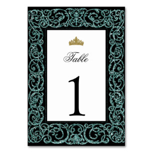 Elegante Quinceanera-Tischnummer Teal-Schriftrolle Tischnummer
