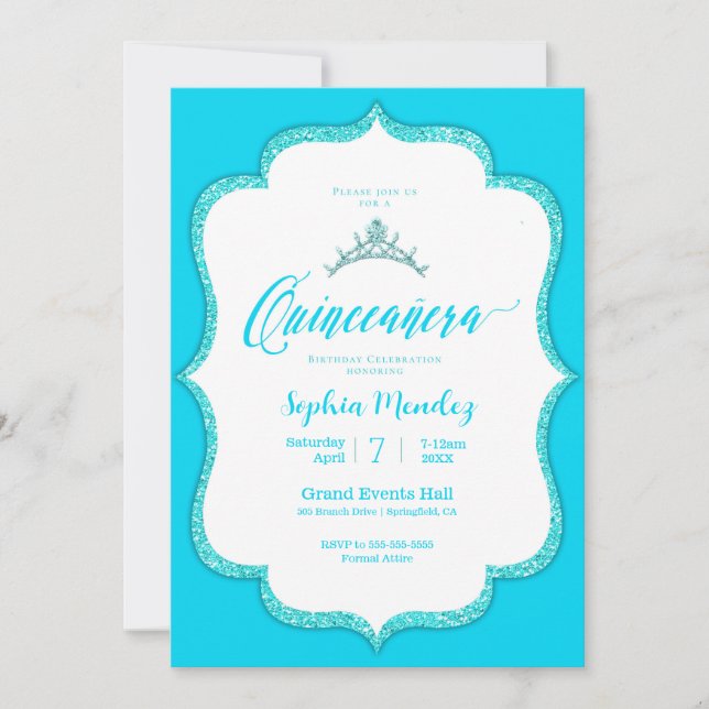 Elégante Quinceanera Turquoise Invitation (Devant)