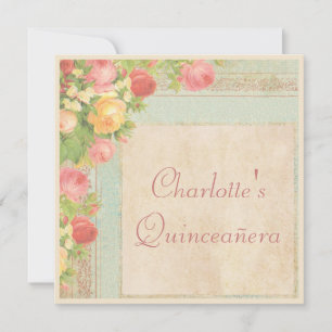 Elegante Quinceañera Vintage Rose Einladung