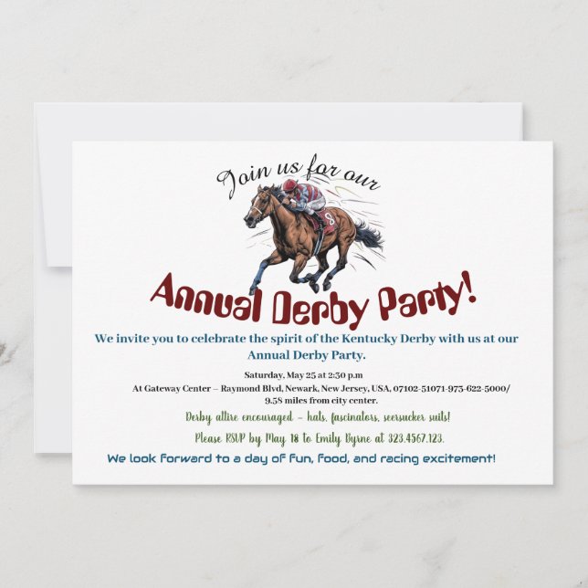 Elegante Race Horse Derby Party Einladung (Vorderseite)