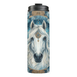 Elegante, raffinierte Weiße Pferde Kopf Mandala Thermosbecher