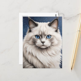 Elegante Ragdoll Cat Portrait Artwork Blue Eyes Postkarte