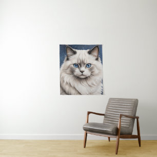 Elegante Ragdoll Cat Portrait Artwork Blue Eyes Wandteppich