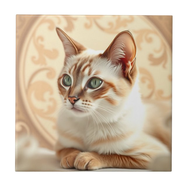 Elegante Ragdoll Katze im Jugendstil Fliese (Vorderseite)