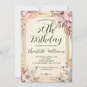 Elegante Rahmen Floral Frauen 50. Geburtstag Einladung
