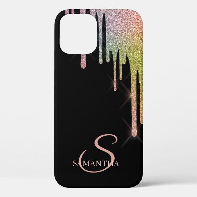 Elegante Rainbow Glitzer Tropfen Case-Mate iPhone Hülle (Rückseite)