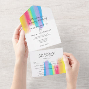 Elegante Rainbow Watercolor LGBTQ Wedding & UAWG All In One Einladung