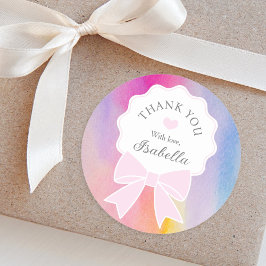 Elegante Rainbow Watercolor Niedlich Pink Bow Viel Runder Aufkleber