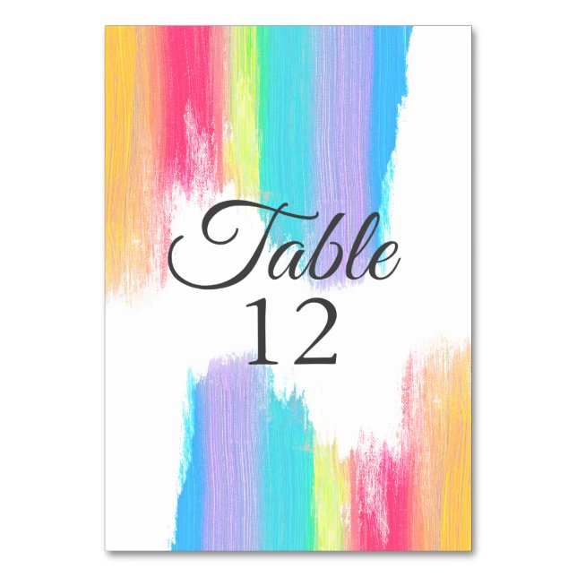 Elegante Rainbow Watercolor Wedding Tischnummer (Vorderseite)