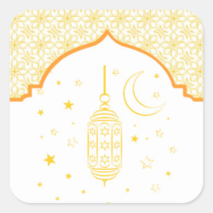 Elegante Ramadan-Laterne und Halbmond Quadratischer Aufkleber