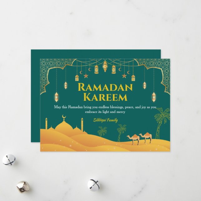 Elegante Ramadan Mubarak Grußkarte Feiertagskarte (Vorderseite/Rückseite Beispiel)