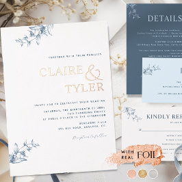 Elegante Real Foil Moderne blaue Typografie Hochze Folieneinladung