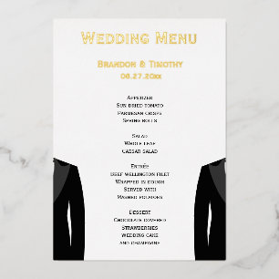 Elégante Real Gold Foil Gay Mariage Cartes de menu